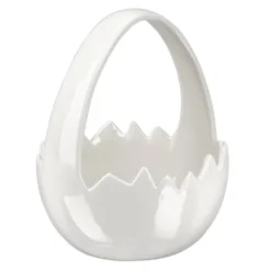 Körbchen in Eierschalenform, 15,2cm hoch, 12,1cm breit, 11,5cm tief, weiß glänzend