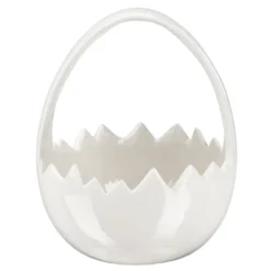 Körbchen in Eierschalenform, 15,2cm hoch, 12,1cm breit, 11,5cm tief, weiß glänzend