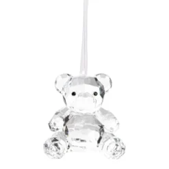 Kristall-Bär, facettiert, klar, 6,4cm x 4,5cm x 6,5cm, inkl. Organzaband