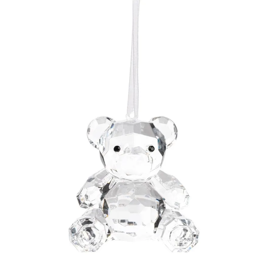 Kristall-Bär, facettiert, klar, 6,4cm x 4,5cm x 6,5cm, inkl. Organzaband