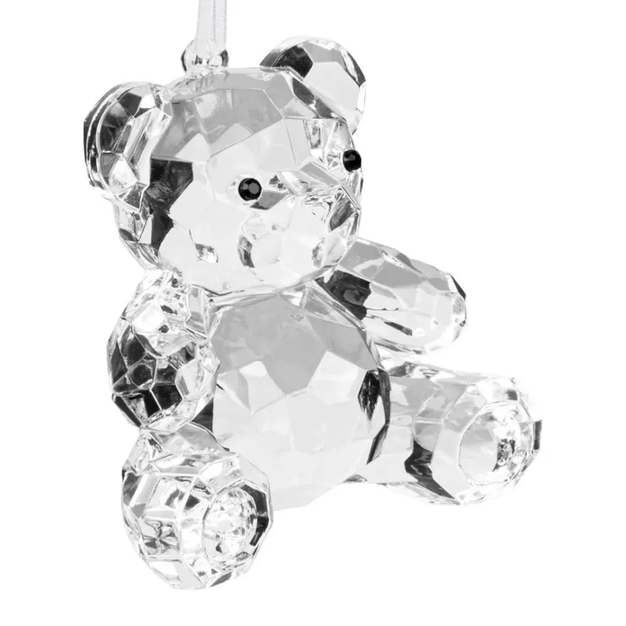 Kristall-Bär, facettiert, klar, 6,4cm x 4,5cm x 6,5cm, inkl. Organzaband