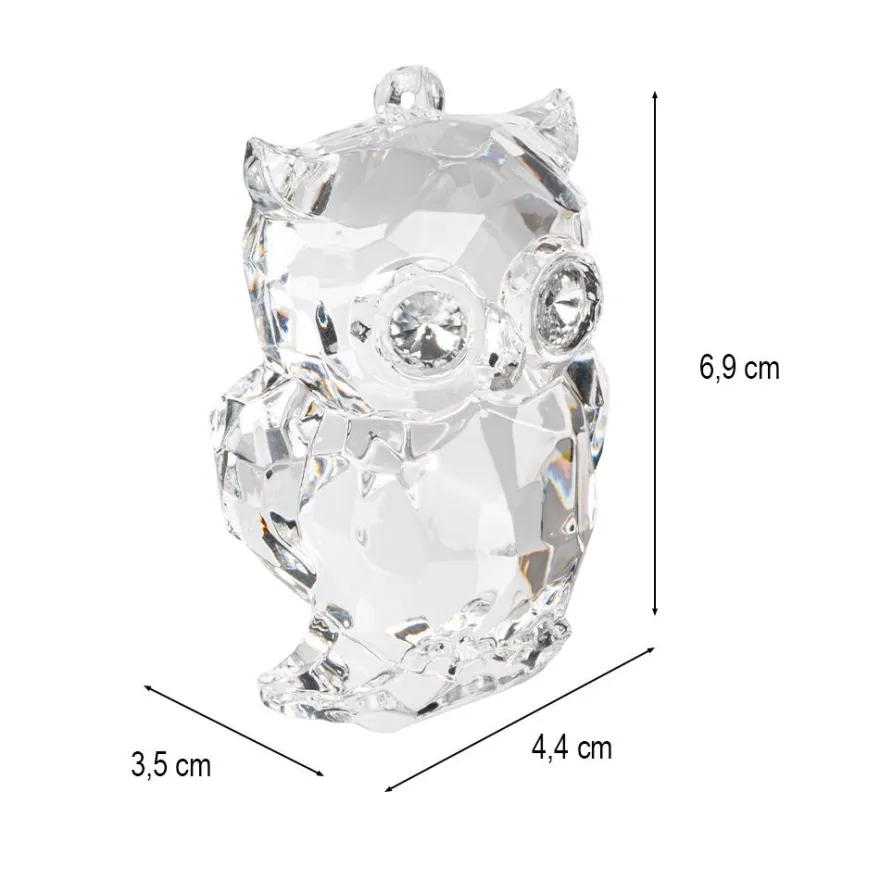 Kristall-Eule, facettiert, klar, 4,4cm x 3,5cm x 6,9cm, inkl. Organzaband