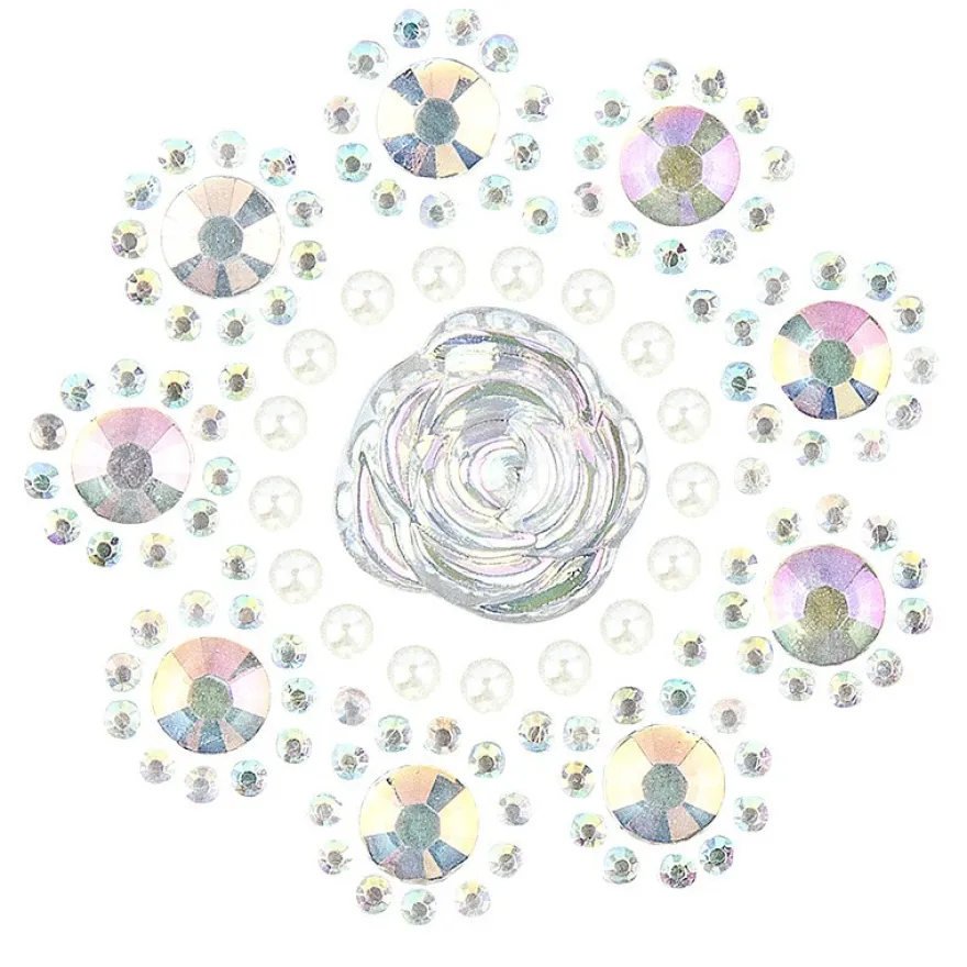 Kristallkunst, Blüten-Ornament 2, 10cm x 30cm, selbstklebend, klar irisierend, perlmutt
