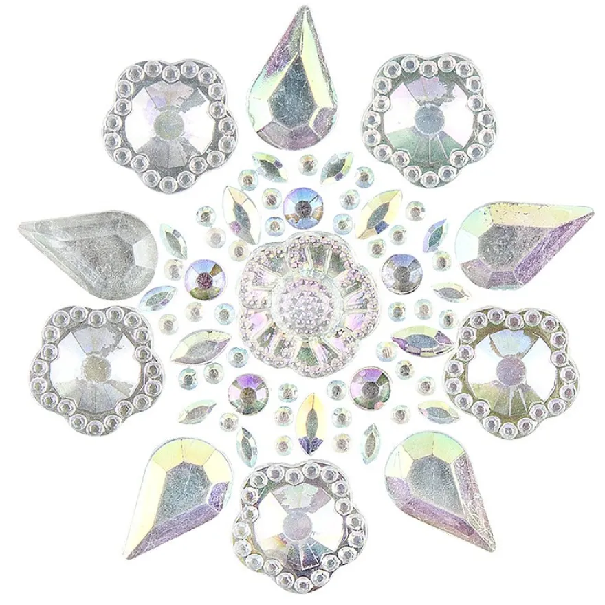Kristallkunst, Blüten-Ornament 3, 10cm x 30cm, selbstklebend, klar irisierend