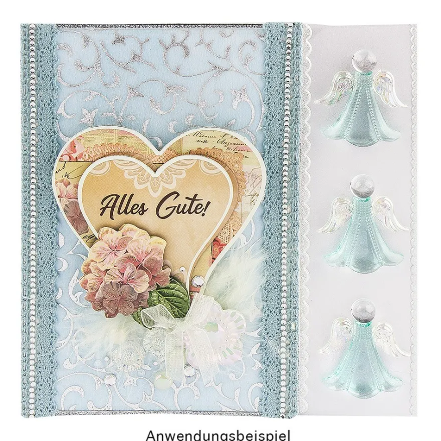 Kristallkunst, Engel, selbstklebend, Kopf: klar, Flügel: klar-irisierend, Kleid: türkis