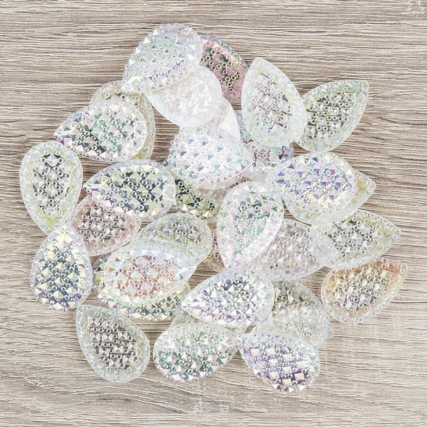 Kristallkunst-Schmucksteine, Tropfen, 3cm x 2cm, klar irisierend, 35 Stück