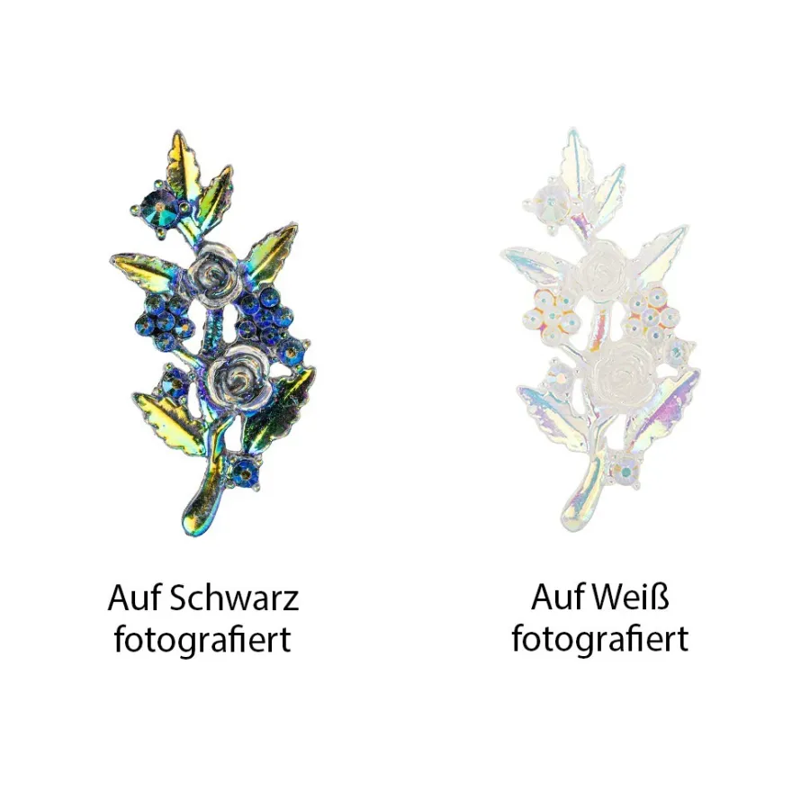 Kristallkunst-Schmucksteine, Rosenzweig 2, 2,4cm x 5,1cm, transparent, klar, irisierend, 12 Stück