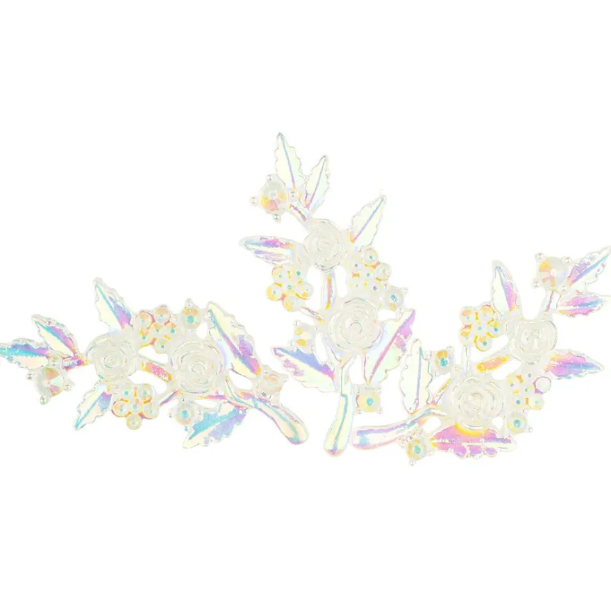 Kristallkunst-Schmucksteine, Rosenzweig 2, 2,4cm x 5,1cm, transparent, klar, irisierend, 12 Stück