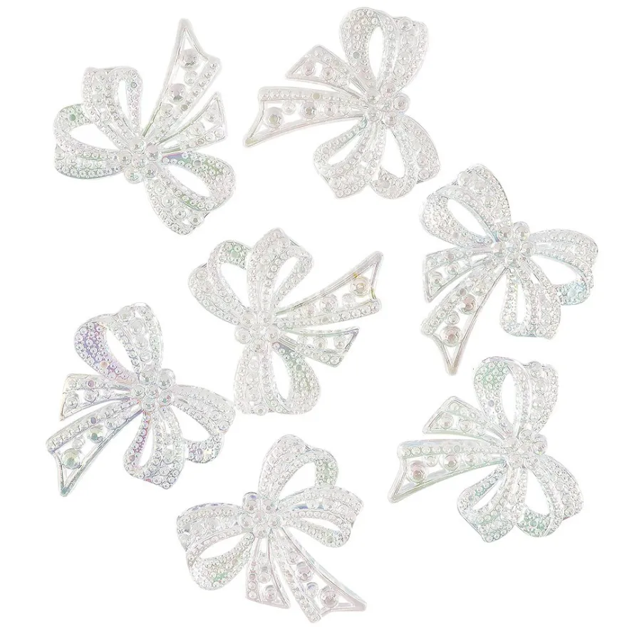 Kristallkunst-Schmucksteine, Schleife, 4,5cm x 4,5cm, transparent, irisierend, weiß, 7 Stück