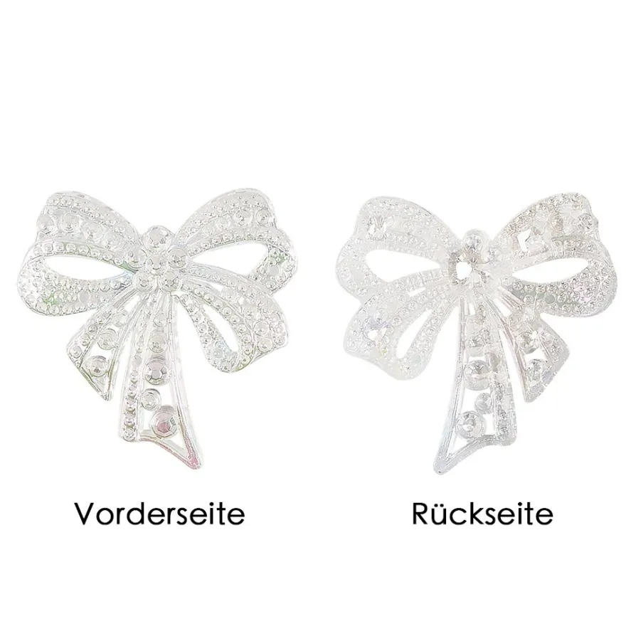 Kristallkunst-Schmucksteine, Schleife, 4,5cm x 4,5cm, transparent, irisierend, weiß, 7 Stück
