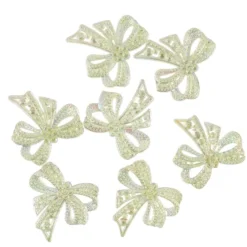 Kristallkunst-Schmucksteine, Schleife, 4,5cm x 4,5cm, transparent, irisierend, lindgrün, 7 Stück