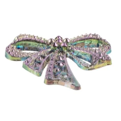 Kristallkunst-Schmucksteine, Schleife, 4,5cm x 4,5cm, transparent, irisierend, grüngold, 7 Stück