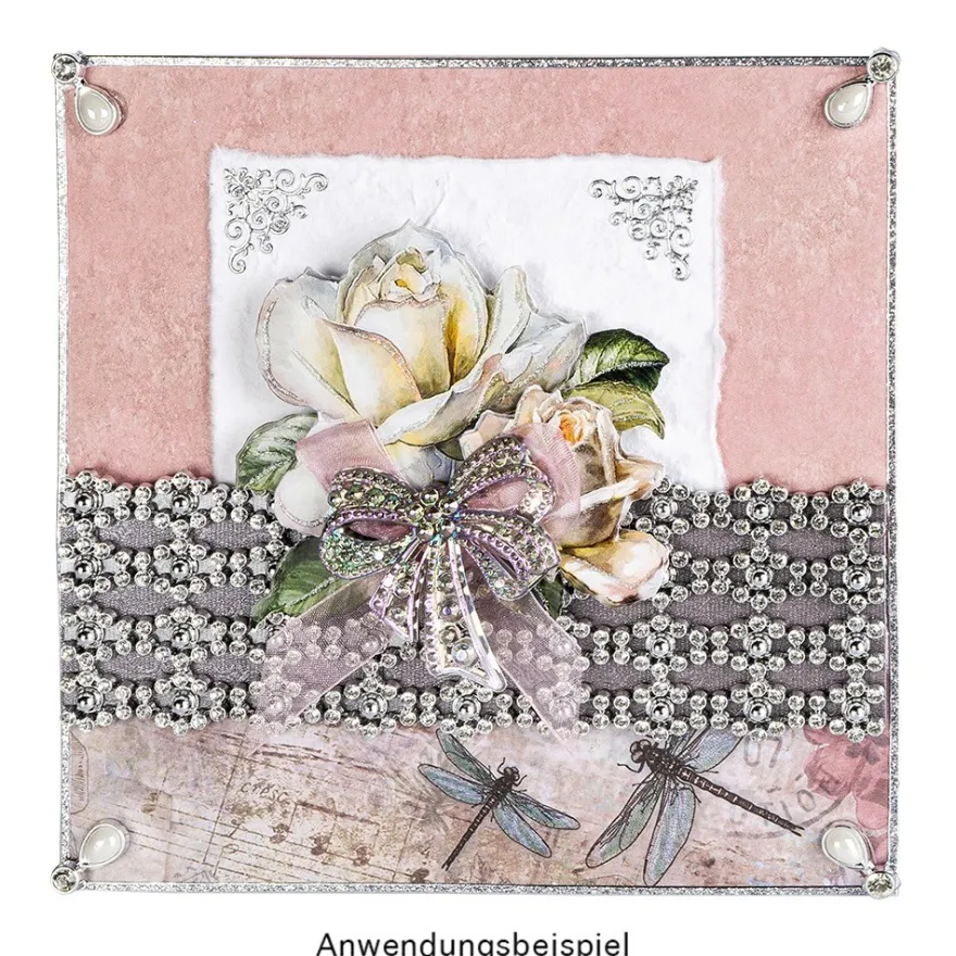 Kristallkunst-Schmucksteine, Schleife, 4,5cm x 4,5cm, transparent, irisierend, grüngold, 7 Stück