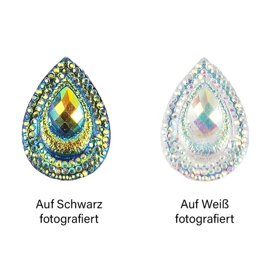 Kristallkunst-Schmucksteine, Tropfen 5, 1,7cm x 2,4cm, transparent, klar, irisierend, 28 Stück