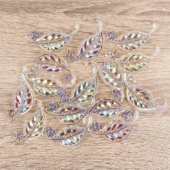 Kristallkunst-Schmucksteine, Blatt, 2,3cm x 5cm, transparent, klar, irisierend, 15 Stück