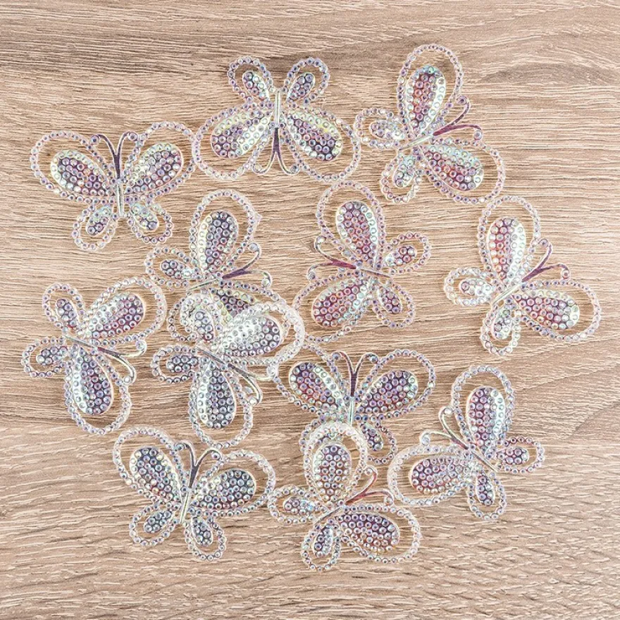 Kristallkunst-Schmucksteine, Schmetterling 2, 3,3cm x 4,5cm, transparent, klar, irisierend, 12 Stück