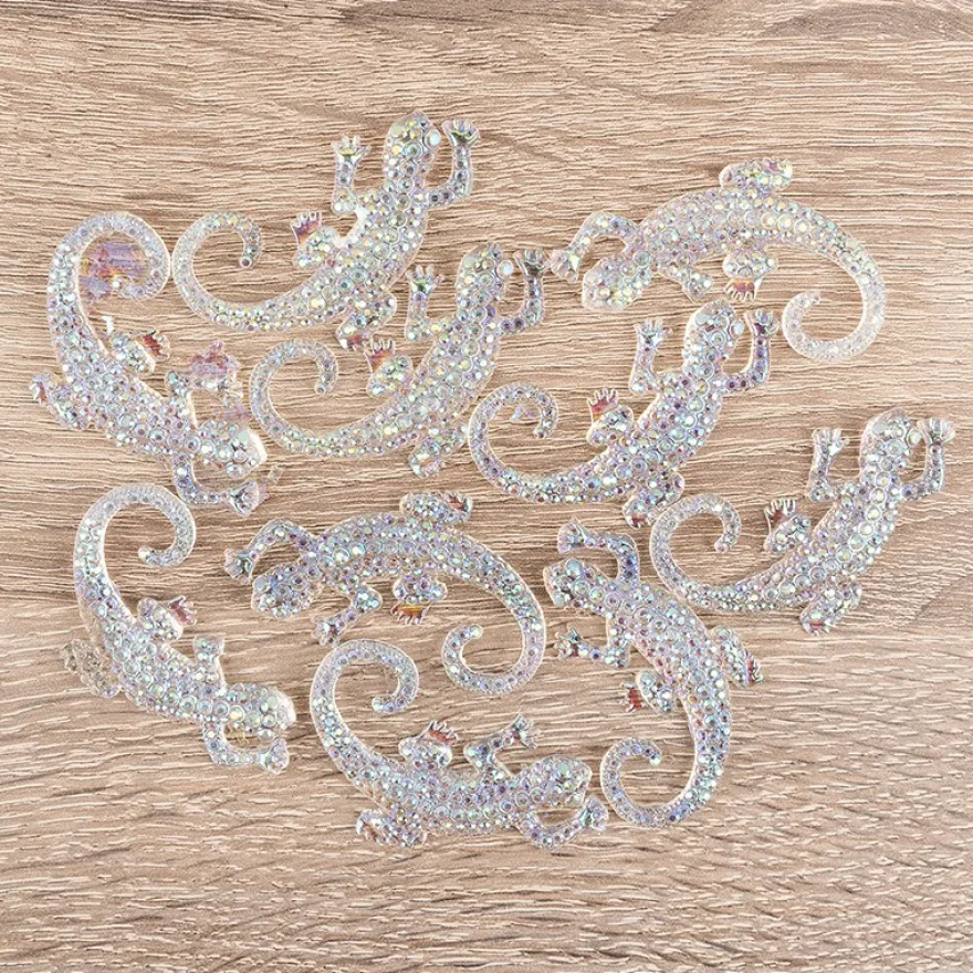 Kristallkunst-Schmucksteine, Gecko, 3,5cm x 5cm, transparent, klar, irisierend, 10 Stück