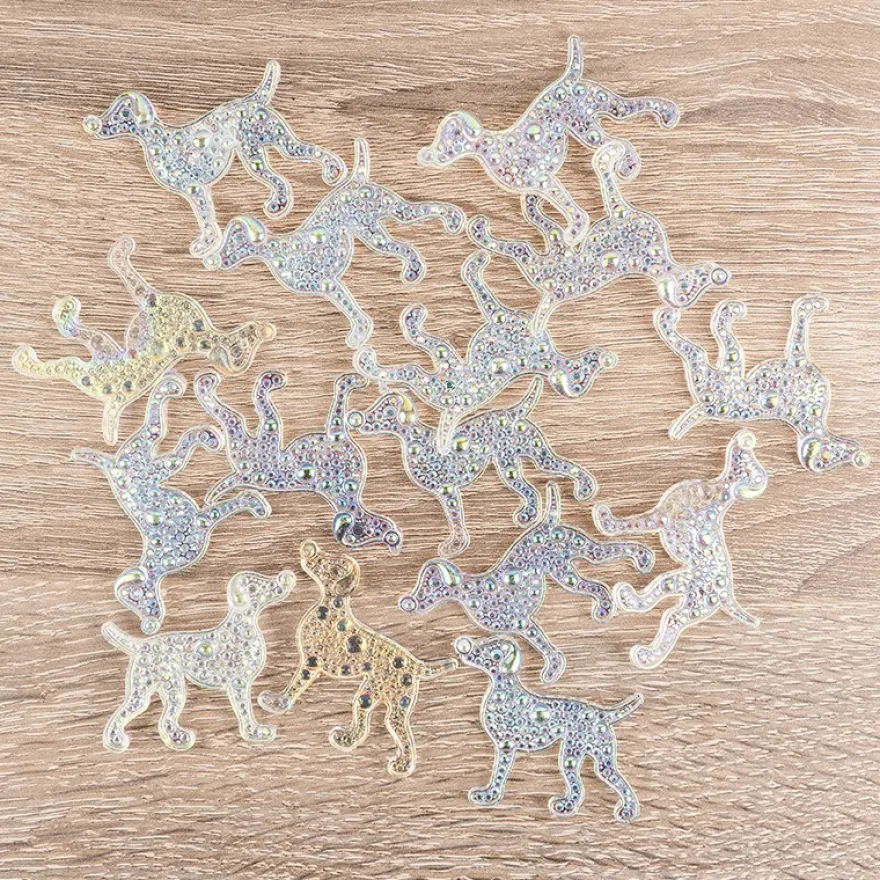Kristallkunst-Schmucksteine, Hund, 3,7cm x 4,5cm, transparent, klar, irisierend, 15 Stück
