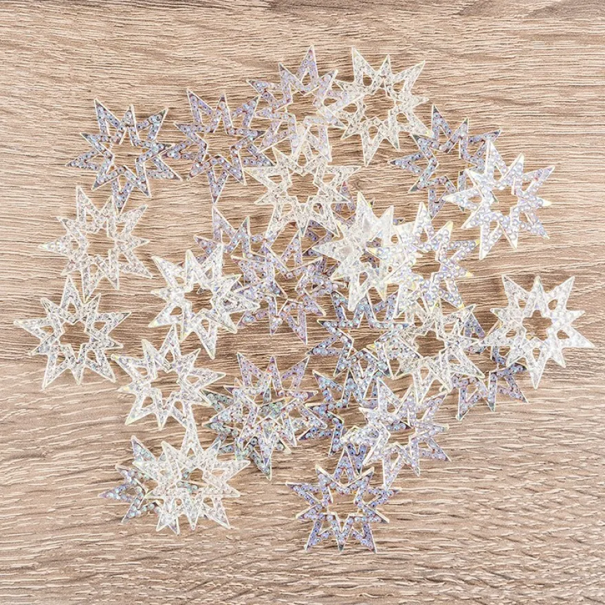 Kristallkunst-Schmucksteine, Stern, Ø 3,2cm, transparent, klar, irisierend, 27 Stück