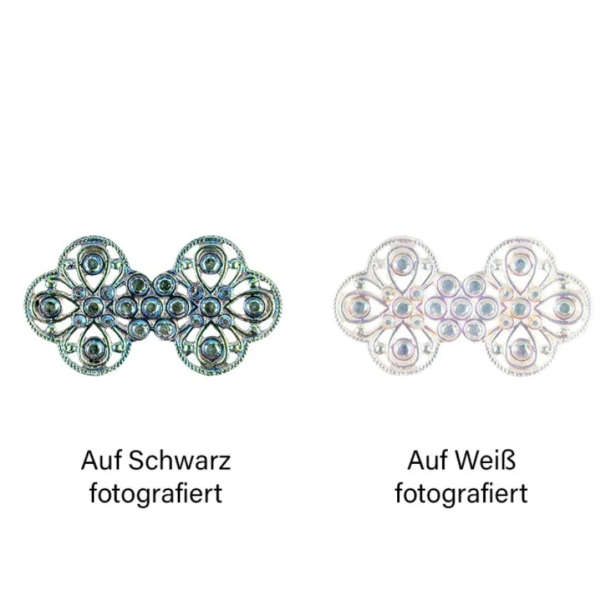 Kristallkunst-Schmucksteine, Ornament, 2,9cm x 5,3cm, transparent, klar, irisierend, 10 Stück