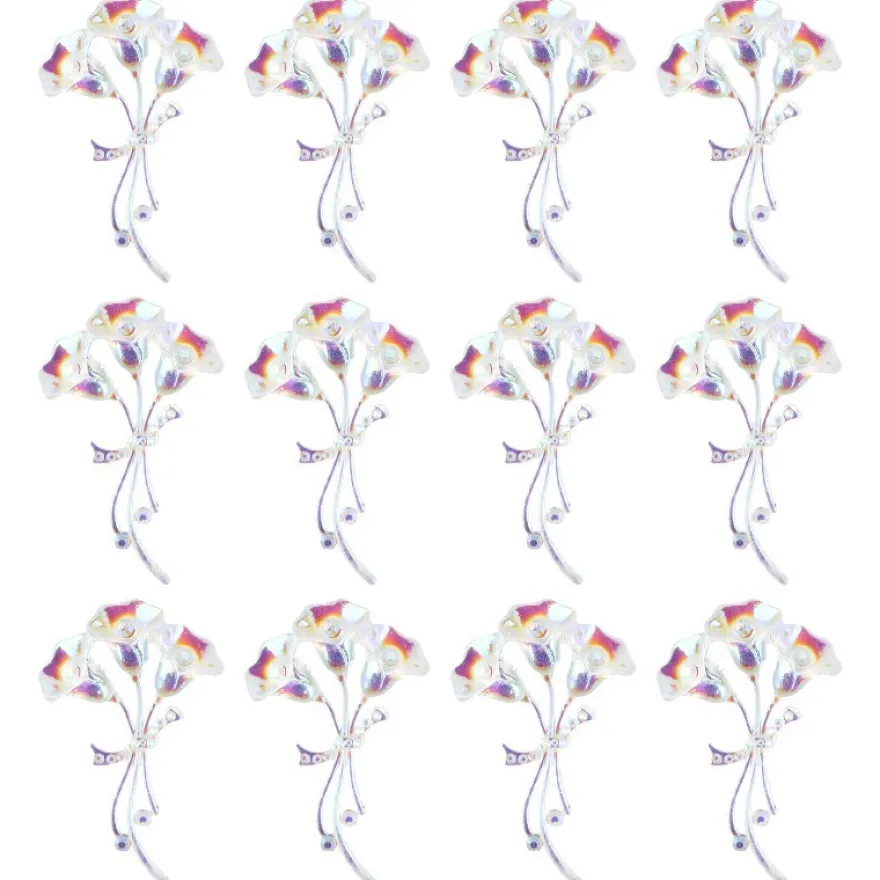 Kristallkunst-Schmucksteine, Blumenstrauß, 3,4cm x 5,5cm, transparent, klar, irisierend, 12 Stück