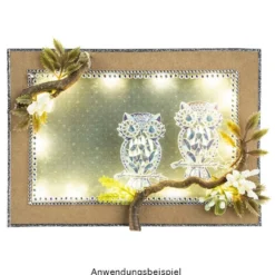 Kristallkunst-Schmucksteine, Eule, 3,4cm x 4,8cm, transparent, klar, irisierend, 7 Stück