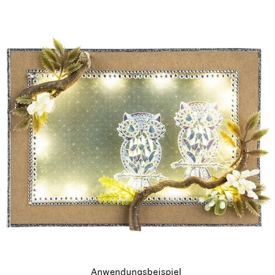 Kristallkunst-Schmucksteine, Eule, 3,4cm x 4,8cm, transparent, klar, irisierend, 7 Stück