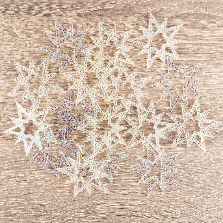 Kristallkunst-Schmucksteine, Stern, Ø 4,3cm, transparent, klar, irisierend, 16 Stück
