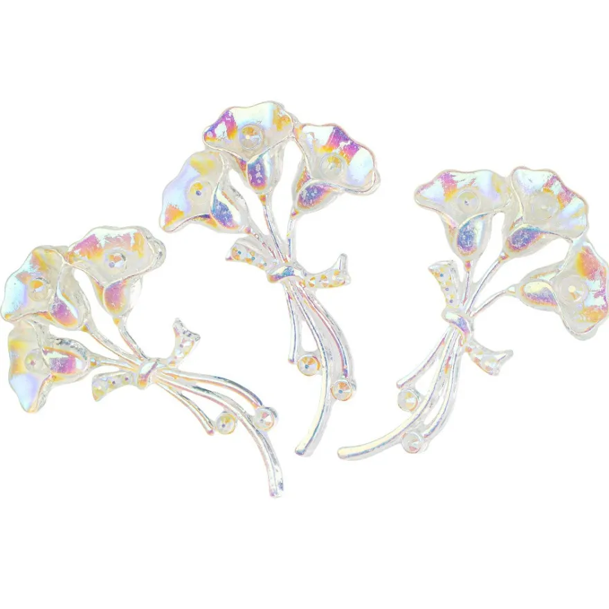 Kristallkunst-Schmucksteine, Blumenstrauß 2, 3,4cm x 5,5cm, transparent, klar, irisierend, 12 Stück
