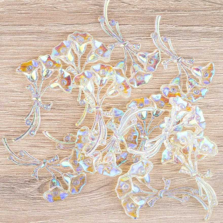Kristallkunst-Schmucksteine, Blumenstrauß 2, 3,4cm x 5,5cm, transparent, klar, irisierend, 12 Stück