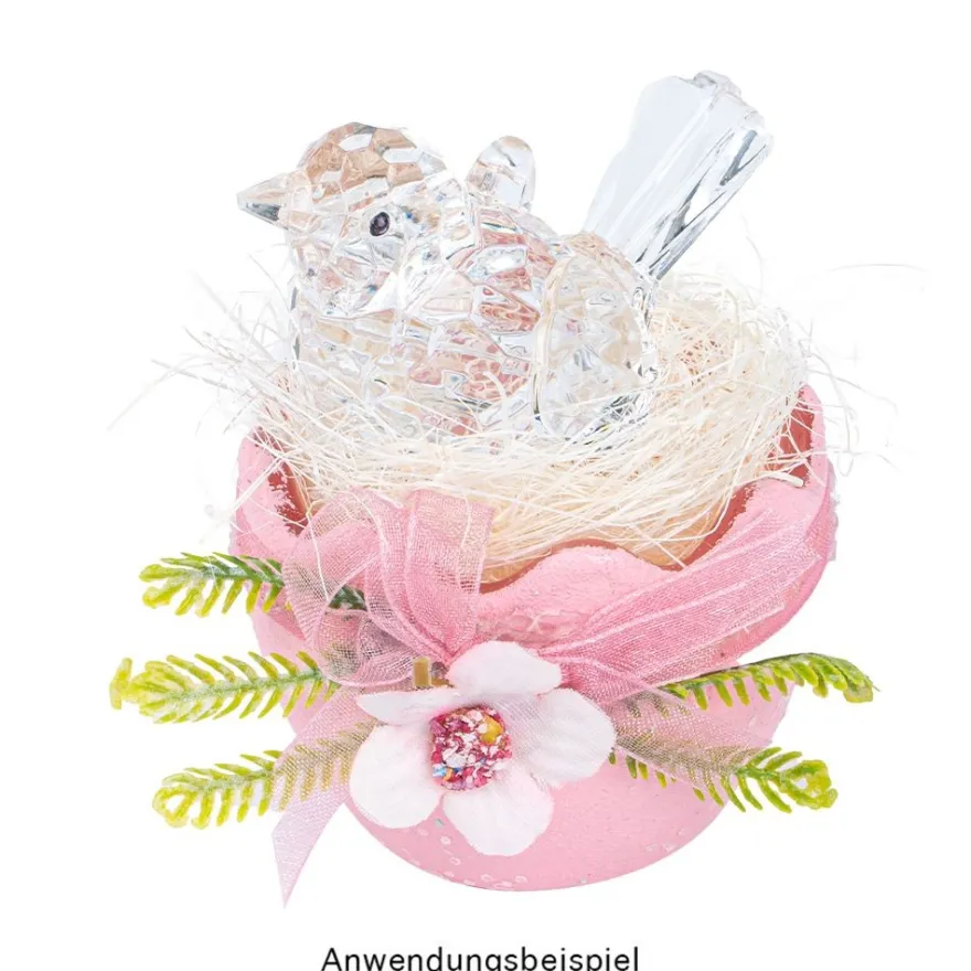Kristall-Vögel, facettiert, klar, 3,3cm x 3,6cm x 5,8cm, inkl. Organzaband & Öse, 2 Stück