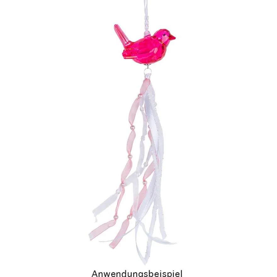Kristall-Vögel, facettiert, klar, 3,3cm x 3,6cm x 5,8cm, inkl. Organzaband & Öse, 2 Stück