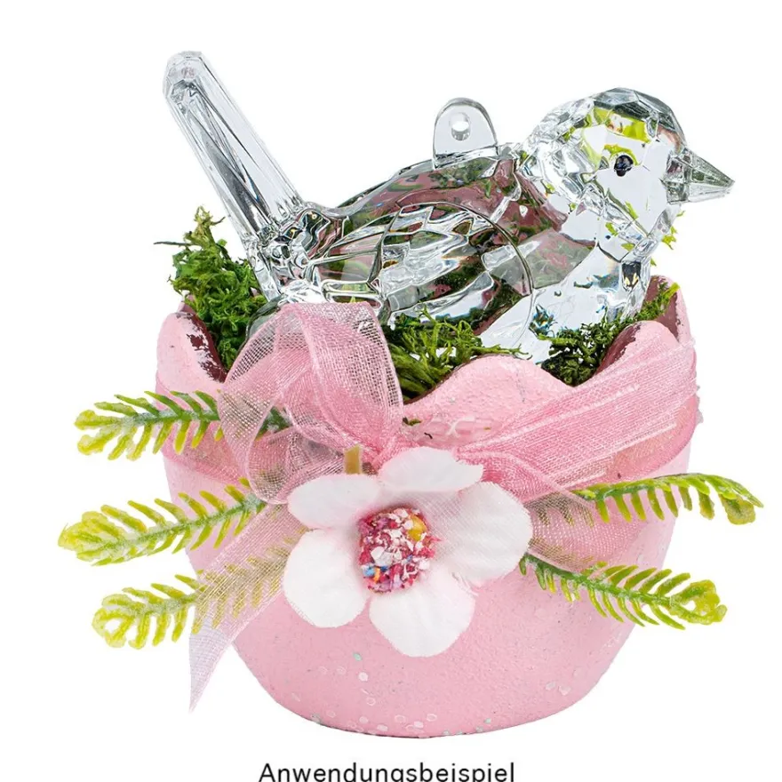 Kristall-Vögel, facettiert, klar, 3,3cm x 3,6cm x 5,8cm, inkl. Organzaband & Öse, 2 Stück