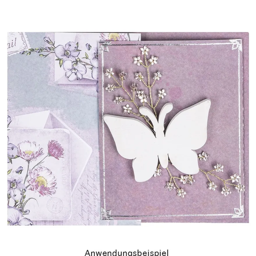 Kristallzweige, Blumen, 14cm, silber hinterlegt, klar, irisierend, 10 Stück