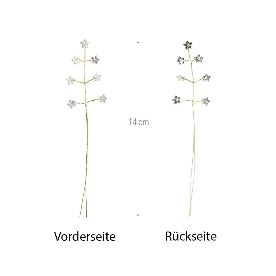 Kristallzweige, Blumen, 14cm, silber hinterlegt, klar, irisierend, 10 Stück
