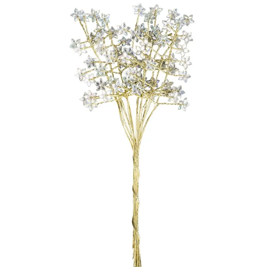 Kristallzweige, Blumen, 14cm, silber hinterlegt, klar, irisierend, 10 Stück