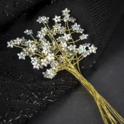 Kristallzweige, Blumen, 14cm, silber hinterlegt, klar, irisierend, 10 Stück