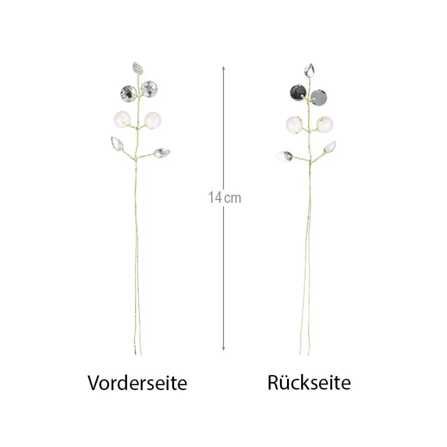 Kristallzweige, 14cm, Kristalle & Perlen, silber hinterlegt, klar, 10 Stück