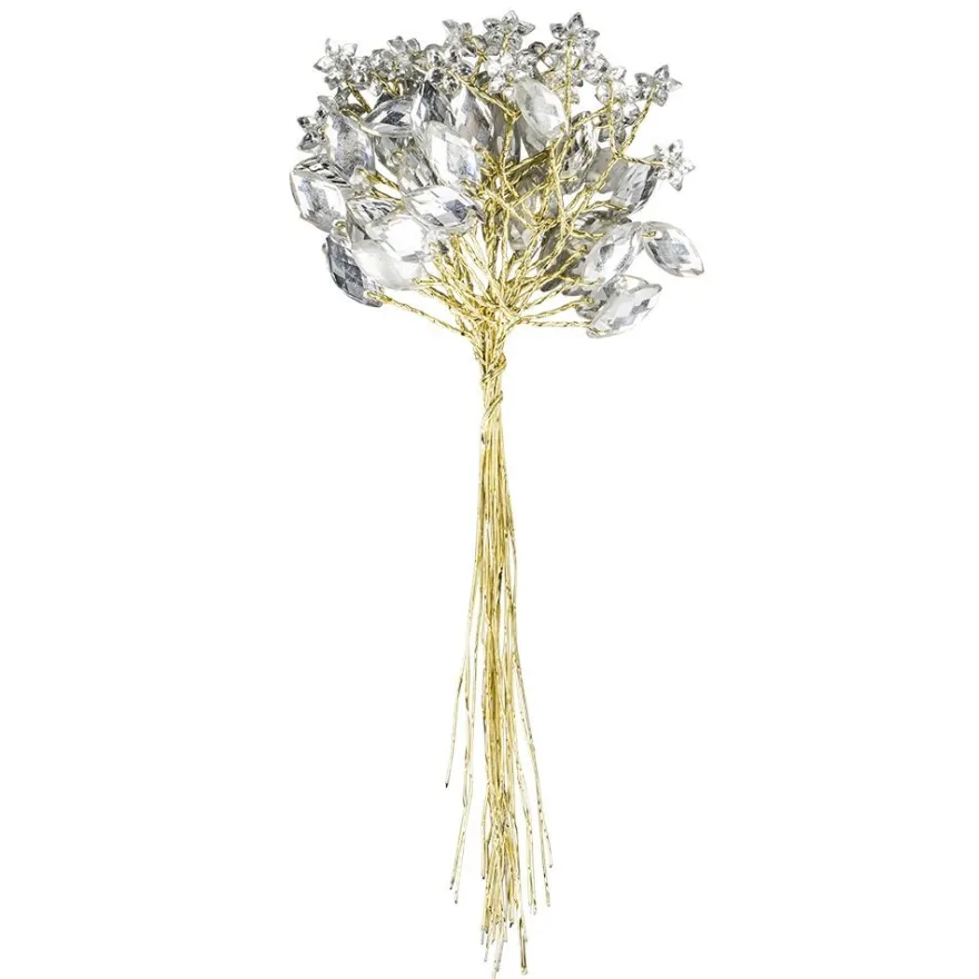 Kristallzweige, Navette & Blumen, 14cm, silber hinterlegt, klar, 10 Stück