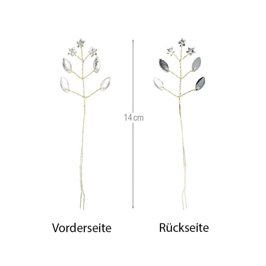 Kristallzweige, Navette & Blumen, 14cm, silber hinterlegt, klar, 10 Stück
