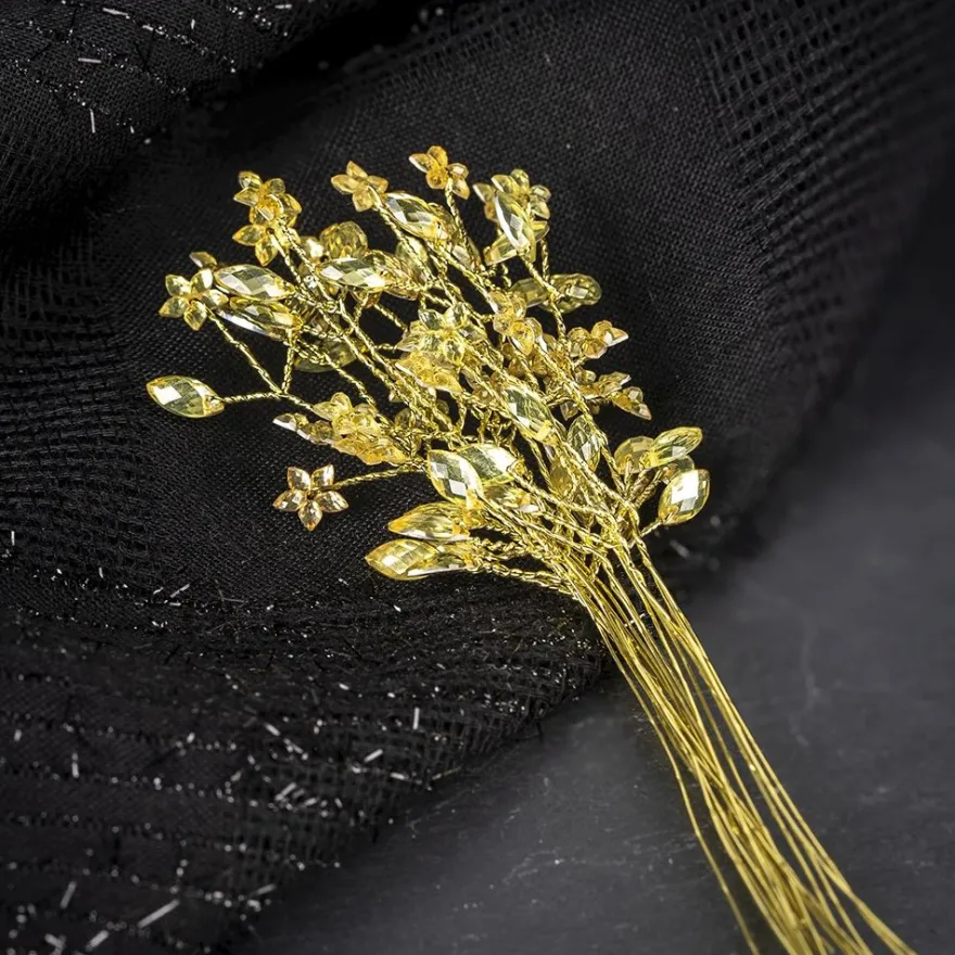 Kristallzweige, Navette & Blumen, 14cm, silber hinterlegt, champagner, 10 Stück