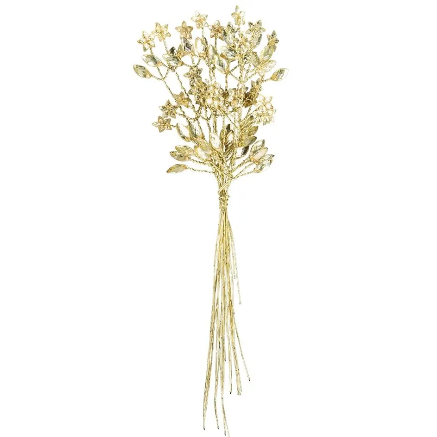 Kristallzweige, Navette & Blumen, 14cm, silber hinterlegt, champagner, 10 Stück