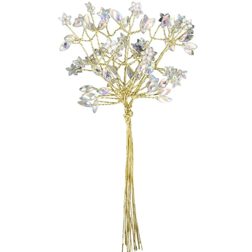Kristallzweige, Navette & Blumen, 14cm, silber hinterlegt, klar, irisierend, 10 Stück
