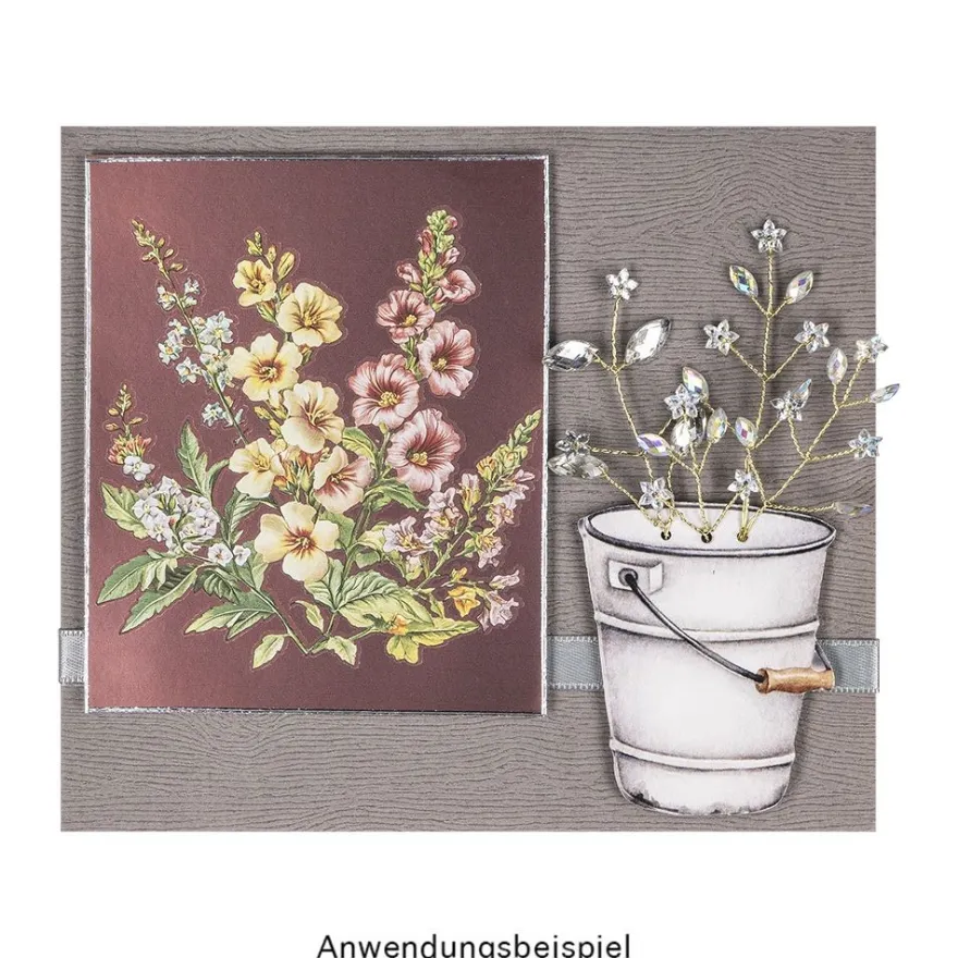 Kristallzweige, Navette & Blumen, 14cm, silber hinterlegt, klar, irisierend, 10 Stück