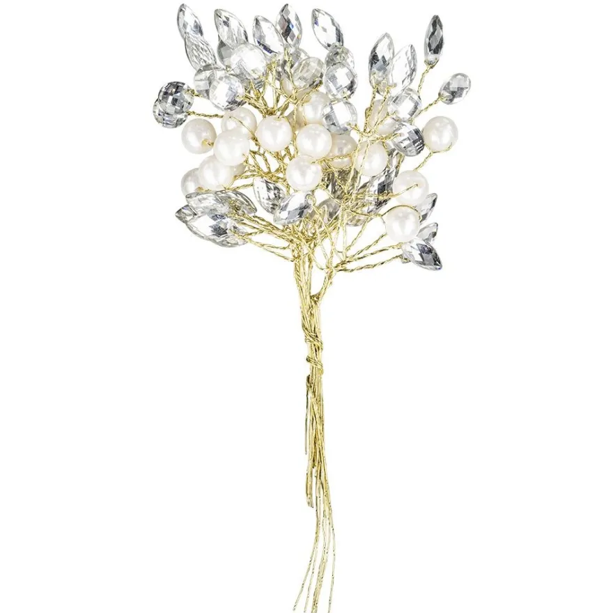 Kristallzweige, Navette, Kreise, Perlen, 14cm, silber hinterlegt, klar, 10 Stück