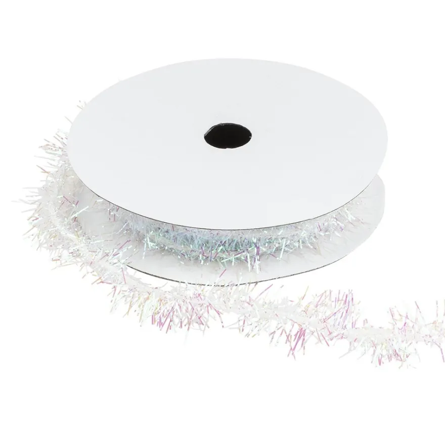 Lametta-Band, Ø 1cm, 2m lang, metallic-weiß, irisierend