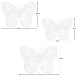 Laser-Aufleger Schmetterlinge, Design 3, je 2 Stück in 3 Größen, weiß, hochglänzend, 6 Stück