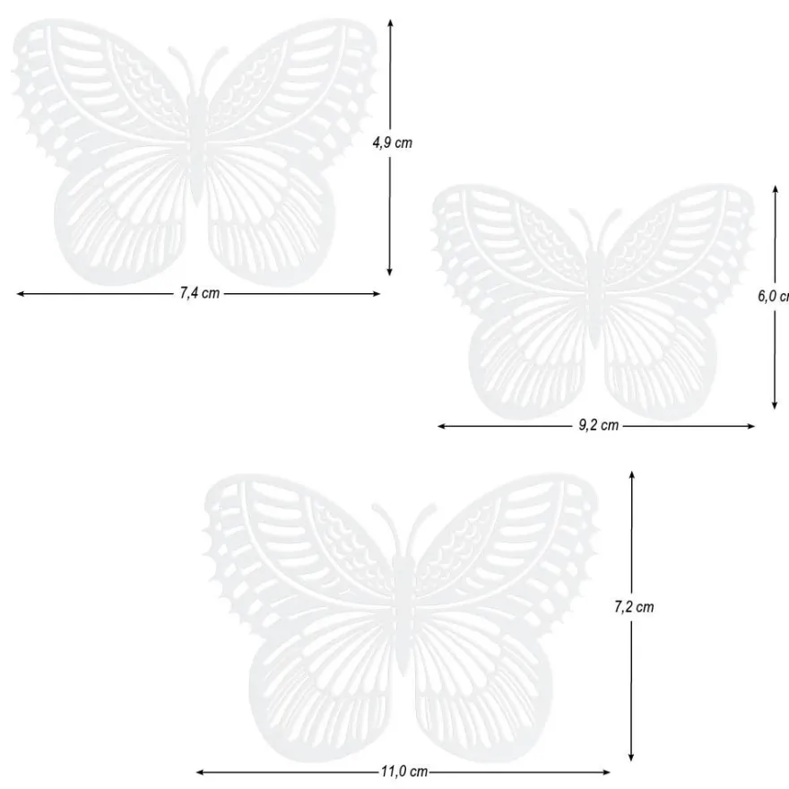 Laser-Aufleger Schmetterlinge, Design 3, je 2 Stück in 3 Größen, weiß, hochglänzend, 6 Stück