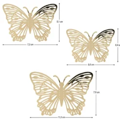 Laser-Aufleger Schmetterlinge, Design 2, je 2 Stück in 3 Größen, gold, spiegelnd, 6 Stück