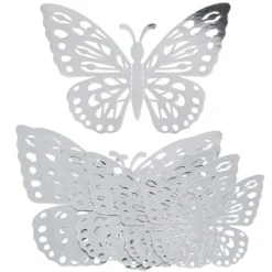 Laser-Aufleger Schmetterlinge, Design 1, je 2 Stück in 3 Größen, silber, spiegelnd, 6 Stück